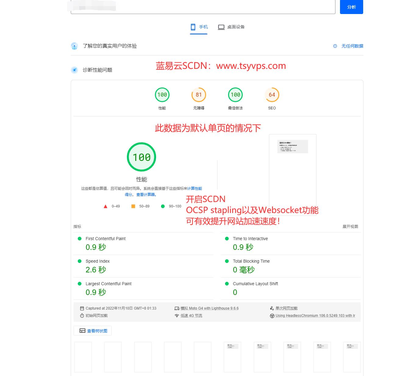 网站打开测速结果